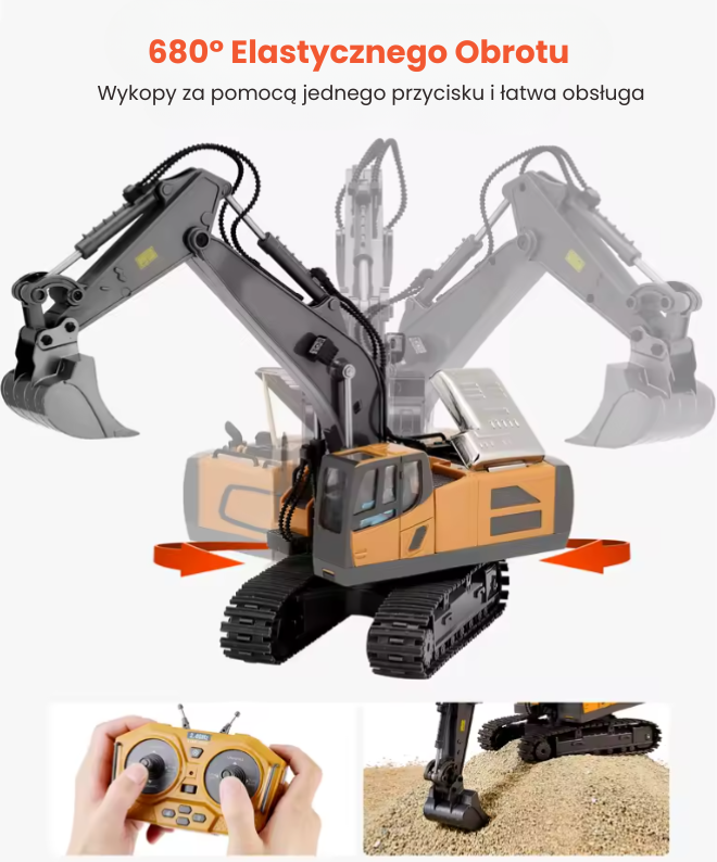 Koparka Zdalnie Sterowana RC 1:20 - Pojazd Budowlany z Dźwiękami i Światłem LED, 2.4GHz, 100 Min Zabawy