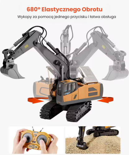 Koparka Zdalnie Sterowana RC 1:20 - Pojazd Budowlany z Dźwiękami i Światłem LED, 2.4GHz, 100 Min Zabawy