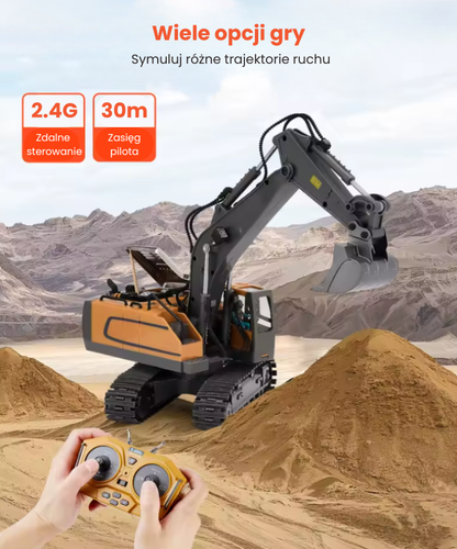 Koparka Zdalnie Sterowana RC 1:20 - Pojazd Budowlany z Dźwiękami i Światłem LED, 2.4GHz, 100 Min Zabawy