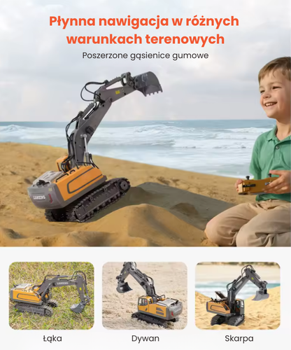 Koparka Zdalnie Sterowana RC 1:20 - Pojazd Budowlany z Dźwiękami i Światłem LED, 2.4GHz, 100 Min Zabawy